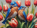 Desenhos de Birds and Tulips Jigsaw Puzzle para colorir