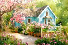 Blue Cottage Jigsaw Puzzle