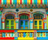 Colorful facade in Little India Jigsaw Puzzle