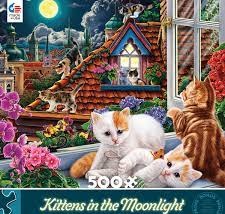 Desenhos de Kittens in the Moonlight Jigsaw Puzzle para colorir