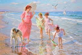 A Mother and Daughters on the Beach Jigsaw Puzzle