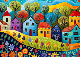 Desenhos de Abstract Painting Houses Jigsaw Puzzle para colorir