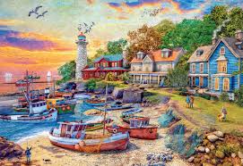 Desenhos de American Harbor Town Jigsaw Puzzle para colorir