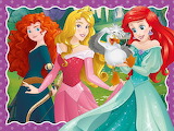 Desenhos de Ariel, Aurora and Merida – Disney Princess Jigsaw Puzzle para colorir