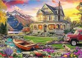 Desenhos de Autumn Landscape – Villa and Dog Jigsaw Puzzle para colorir