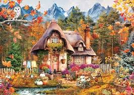 Autumn Mountain Pumpkin Cottage Jigsaw Puzzle