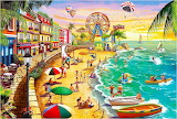 Desenhos de Beach, Happy Vacation Jigsaw Puzzle para colorir