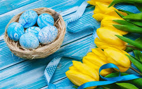 Blue Easter Eggs and Tulips Jigsaw Puzzle