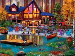 Desenhos de Cabin in The Cove Jigsaw Puzzle para colorir