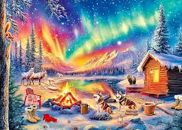 Desenhos de Campfire Under The Northern Lights Jigsaw Puzzle para colorir