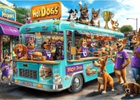 Desenhos de Cartoon Dogs Food Truck Jigsaw Puzzle para colorir