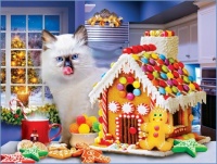 Cat and Gingerbread House Jigsaw Puzzle