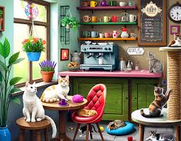 Desenhos de Cat Cafe Jigsaw Puzzle 2 para colorir