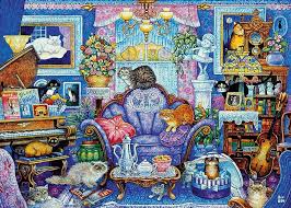 Desenhos de Cats in The Blue Room Jigsaw Puzzle para colorir