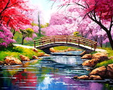 Desenhos de Cherry Blossom Bridge Jigsaw Puzzle para colorir