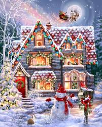 Desenhos de Christmas Eve Cottage Jigsaw Puzzle para colorir
