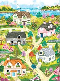 Desenhos de Coastal Cottage Town Jigsaw Puzzle para colorir