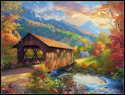 Desenhos de Covered Bridge in Fall Jigsaw Puzzle para colorir