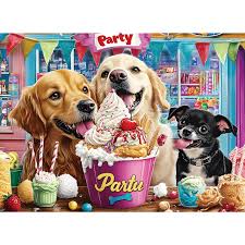 Desenhos de Dog Birthday Party Jigsaw Puzzle para colorir