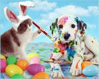 Desenhos de Dog Cat Easter Eggs Jigsaw Puzzle para colorir