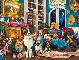 Desenhos de Dogs in the Library Jigsaw Puzzle para colorir