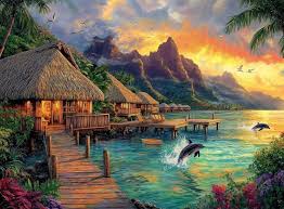 Desenhos de Dolphins Tropical Sunset Jigsaw Puzzle para colorir