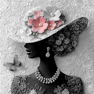 Desenhos de Elegant Woman with Floral Hat Jigsaw Puzzle para colorir