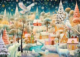 Desenhos de Enchanted Winter Village Jigsaw Puzzle para colorir