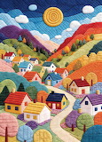 Desenhos de Fabric Colorful Mountain Village Jigsaw Puzzle para colorir