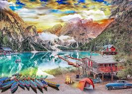 Desenhos de Families Lakeside View Jigsaw Puzzle para colorir