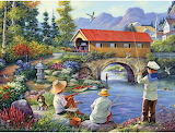 Fishing at the Covered Bridge Jigsaw Puzzle