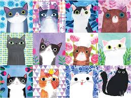 Desenhos de Floral Cats Jigsaw Puzzle para colorir