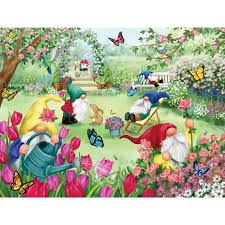 Desenhos de Gnomes In Spring Garden Jigsaw Puzzle para colorir