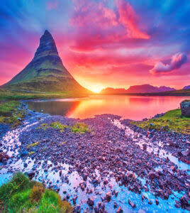Desenhos de Kirkjufell Sunset Jigsaw Puzzle para colorir