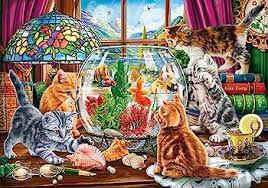 Desenhos de Kittens and the Aquarium Jigsaw Puzzle para colorir