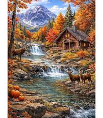 Log Cabin by the Stream Jigsaw Puzzle