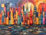 Desenhos de Manhattan Skyline Jigsaw Puzzle para colorir