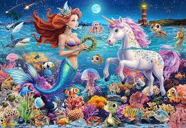 Desenhos de Mermaid and Unicorn Jigsaw Puzzle para colorir