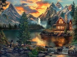 Desenhos de Mountain Cabin Jigsaw Puzzle 2 para colorir