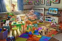 Desenhos de Naughty Doggies Jigsaw Puzzle para colorir