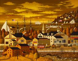 Desenhos de New England Port Scene – Charles Wysocki Puzzles Jigsaw para colorir