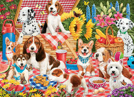Desenhos de Picnic Party of Dogs Jigsaw Puzzle para colorir