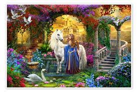 Princess and Unicorn in the Cloisters Jigsaw Puzzle