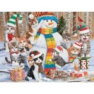 Desenhos de Purr-fect Snowman and Cats Jigsaw Puzzle para colorir