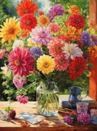 Desenhos de Rainbow Dahlia Delight Jigsaw Puzzle para colorir
