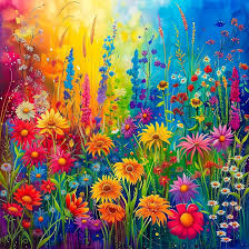 Desenhos de Rainbow Flowers Garden Jigsaw Puzzle para colorir