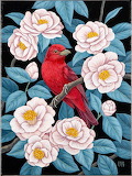 Desenhos de Red Bird and Flowers Jigsaw Puzzle para colorir