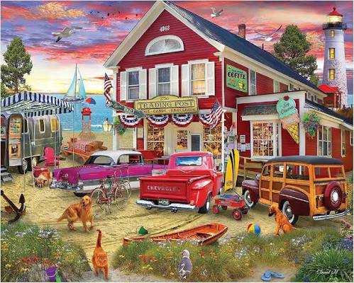Desenhos de Retro Coastal Trading Post Jigsaw Puzzle para colorir