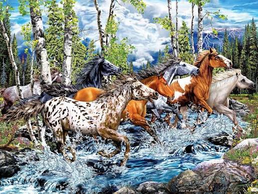Desenhos de Running Horses Jigsaw Puzzle para colorir