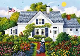 Desenhos de Spring Flowers Garden – Charles Wysocki Puzzles Jigsaw para colorir